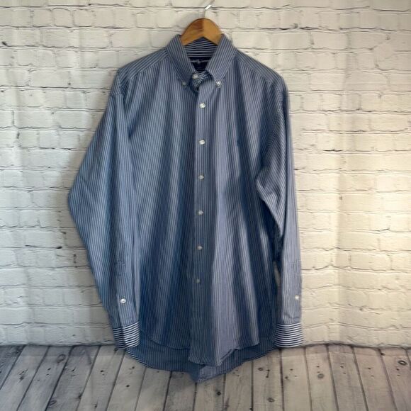 Ralph Lauren Mens Blake Blue Striped Button Down Long Sleeve Shirt size M - Picture 1 of 8